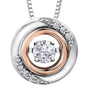White Gold, Rose Gold Canadian Diamond, Diamond Pulse Pendant Necklace. 0.16 Center