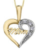 Yellow Gold Diamond "Mom"Heart Pendant Necklace.