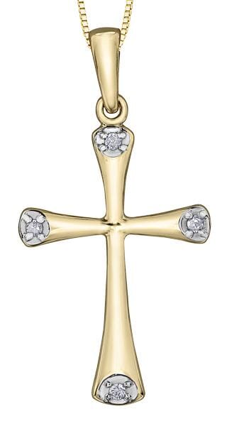 Yellow Gold Diamond Cross Pendant Necklace.