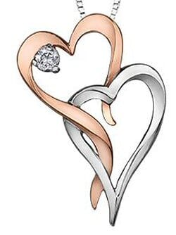 White Gold, Rose Gold Canadian Diamond Heart Pendant Necklace.