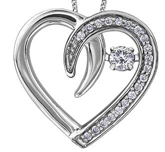 White Gold Diamond Heart Pulse Pendant Necklace.