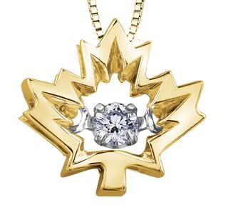 Yellow Gold Canadian Diamond "Maple Leaf" Pulse Pendant Necklace.