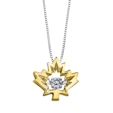 Yellow Gold Canadian Diamond "Maple Leaf" Pulse Pendant Necklace.