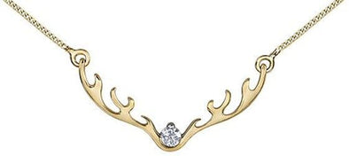 Yellow Gold Canadian Diamond Antler Pendant Necklace.