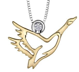 Sterling Silver, Yellow Gold Canadian Diamond "Goose" Pendant Necklace.