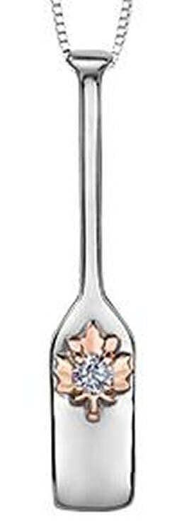 Sterling Silver, Rose Gold Accent Canadian Diamond Paddle Pendant Necklace.
