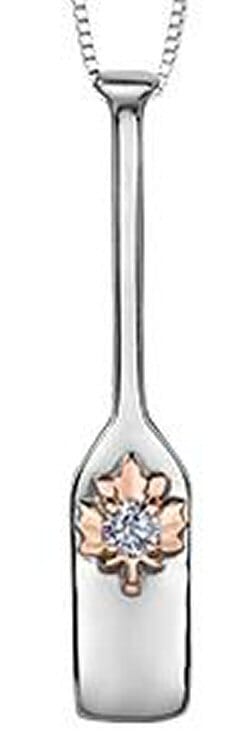 Sterling Silver, Rose Gold Accent Canadian Diamond "Paddle" Pendant Necklace.