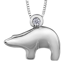 Sterling Silver Canadian Diamond "Polar Bear" Pendant Necklace.