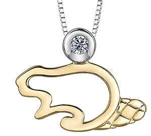 Sterling Silver, Yellow Gold Accent Canadian Diamond "Beaver" Pendant Necklace.