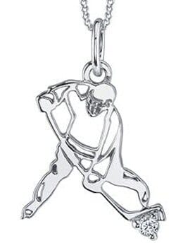 White Gold Canadian Diamond Hockey Player Pendant Necklace.