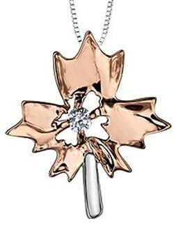Rose Gold Canadian Diamond Maple Leaf Pendant Necklace.