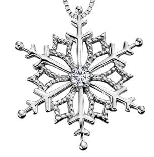 White Gold Canadian Diamond Snowflake Pendant Necklace.