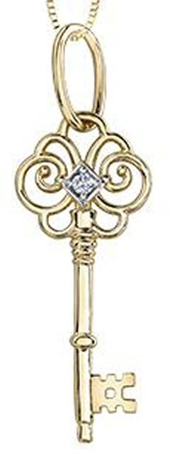 Yellow Gold Canadian Diamond "Key" Pendant Necklace.