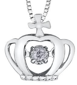 White Gold Canadian Diamond "Crown" Pulse Pendant Necklace.