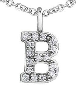 White Gold Diamond "B" Monogram Pendant Necklace.