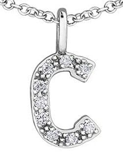 White Gold Diamond "C" Monogram Pendant Necklace.