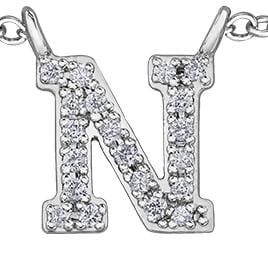 White Gold Diamond "N" Monogram Pendant Necklace.