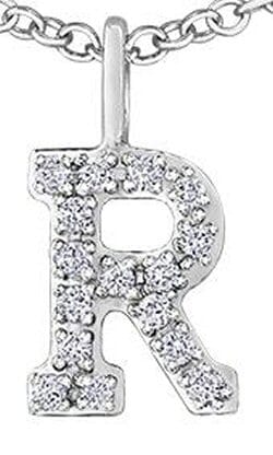 White Gold Diamond "R" Monogram Pendant Necklace.