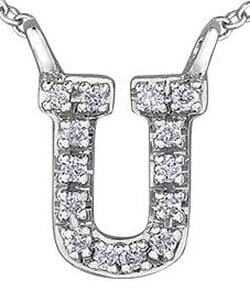 White Gold Diamond "U" Monogram Pendant Necklace.