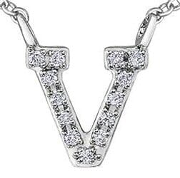 White Gold Diamond "V" Monogram Pendant Necklace.