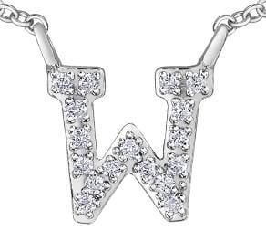 White Gold Diamond "W" Monogram Pendant Necklace.