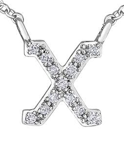 White Gold Diamond "X" Monogram Pendant Necklace.