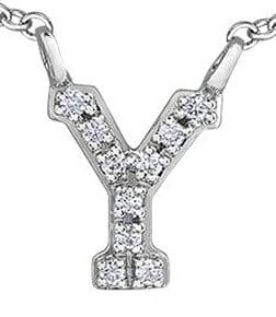 White Gold Diamond "Y" Monogram Pendant Necklace.