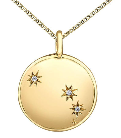 Yellow Gold Diamond "Aries" Zodiac Pendant Necklace.