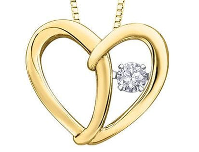 Yellow Gold Canadian Diamond Heart Pulse Pendant Necklace.