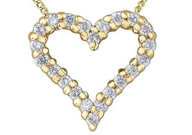 Yellow Gold Diamond Heart Pendant Necklace.