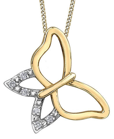 Yellow Gold Diamond Butterfly Pendant Necklace.