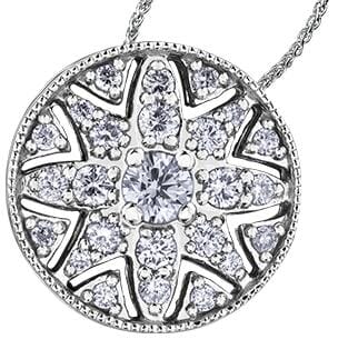 White Gold Canadian Diamond Circle Pendant Necklace.