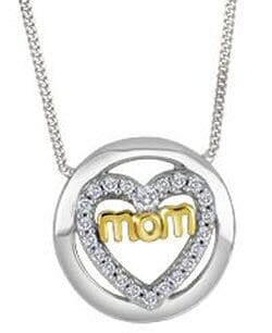 White Gold Canadian Diamond "Mom" Heart Pendant Necklace.