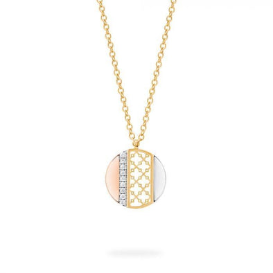 Tri-Gold Diamond Circle Pendant Necklace.