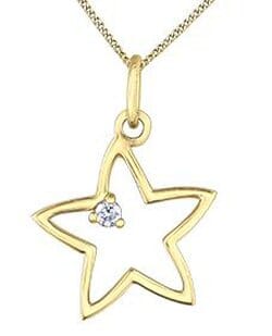 Yellow Gold Diamond Star Pendant Necklace.