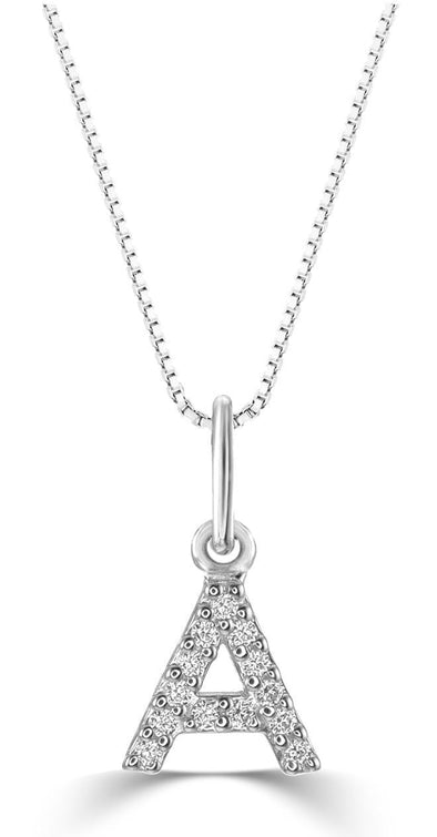 White Gold Diamond "A" Initial Pendant Necklace.