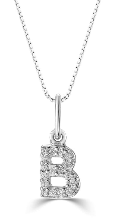 White Gold Diamond "B" Initial Pendant Necklace.