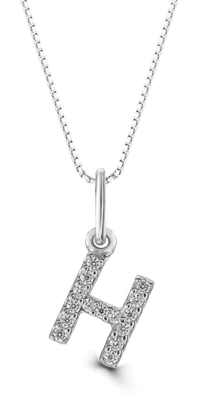 White Gold Diamond "H" Initial Pendant Necklace.