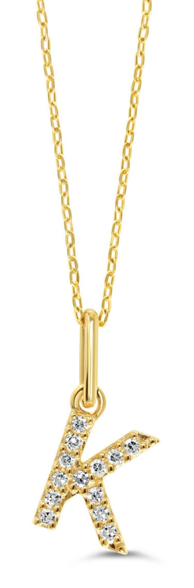 Yellow Gold Diamond "K" Initial Pendant Necklace.