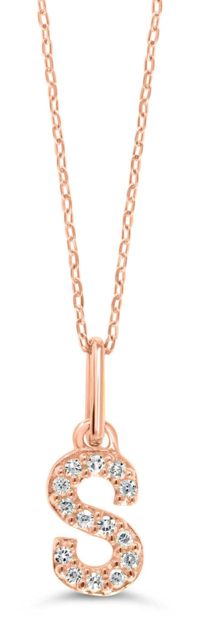 Rose Gold Diamond "S" Initial Pendant Necklace.