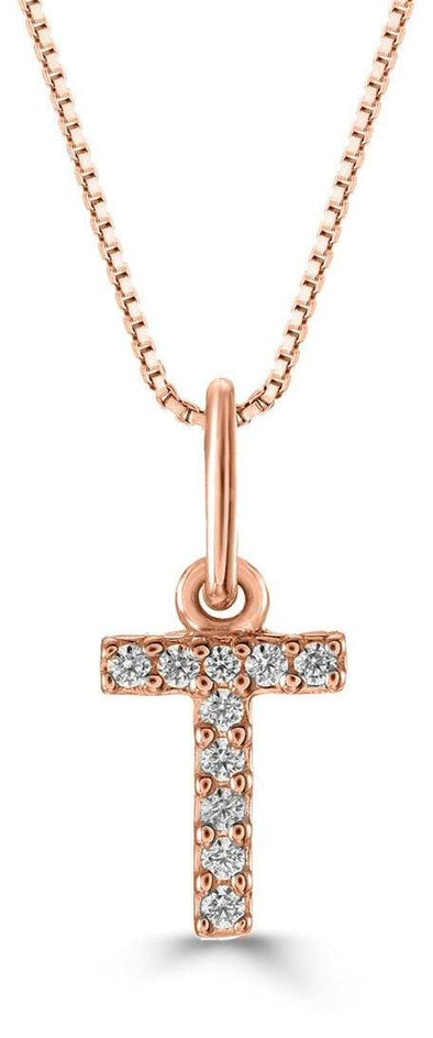 Rose Gold Diamond "T" Initial Pendant Necklace.