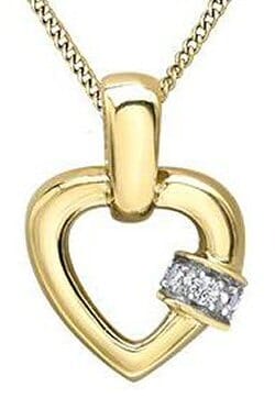 Yellow Gold Diamond Heart Pendant Necklace.