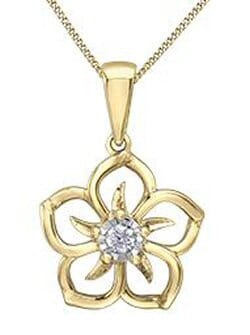 Yellow Gold Diamond Flower Pendant Necklace.