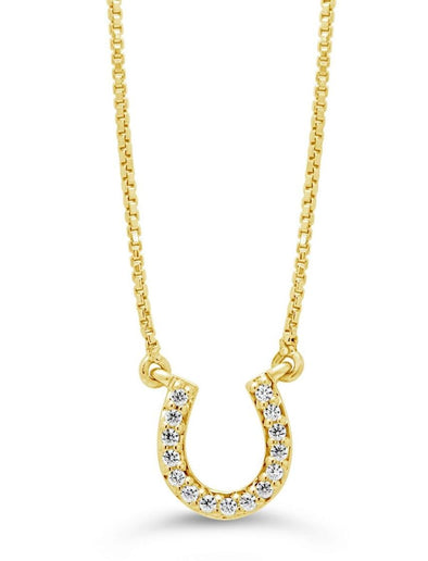 Yellow Gold Diamond Horseshoe Pendant Necklace.