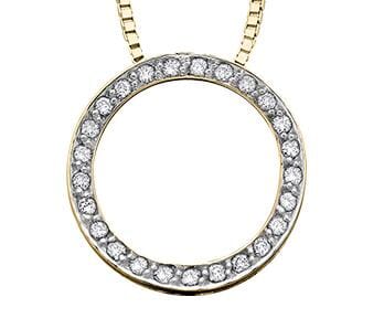 Yellow Gold Diamond Circle Pendant Necklace.
