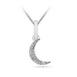 White Gold Diamond Moon Pendant Necklace.