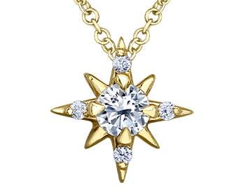 Yellow Gold Canadian Diamond North Star Pendant Necklace.