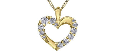 Yellow Gold Diamond Heart Pendant Necklace.