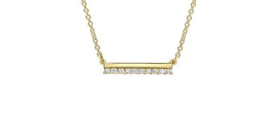Yellow Gold Diamond Bar Pendant Necklace.