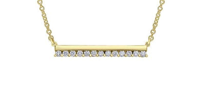 Yellow Gold Diamond Bar Pendant Necklace.